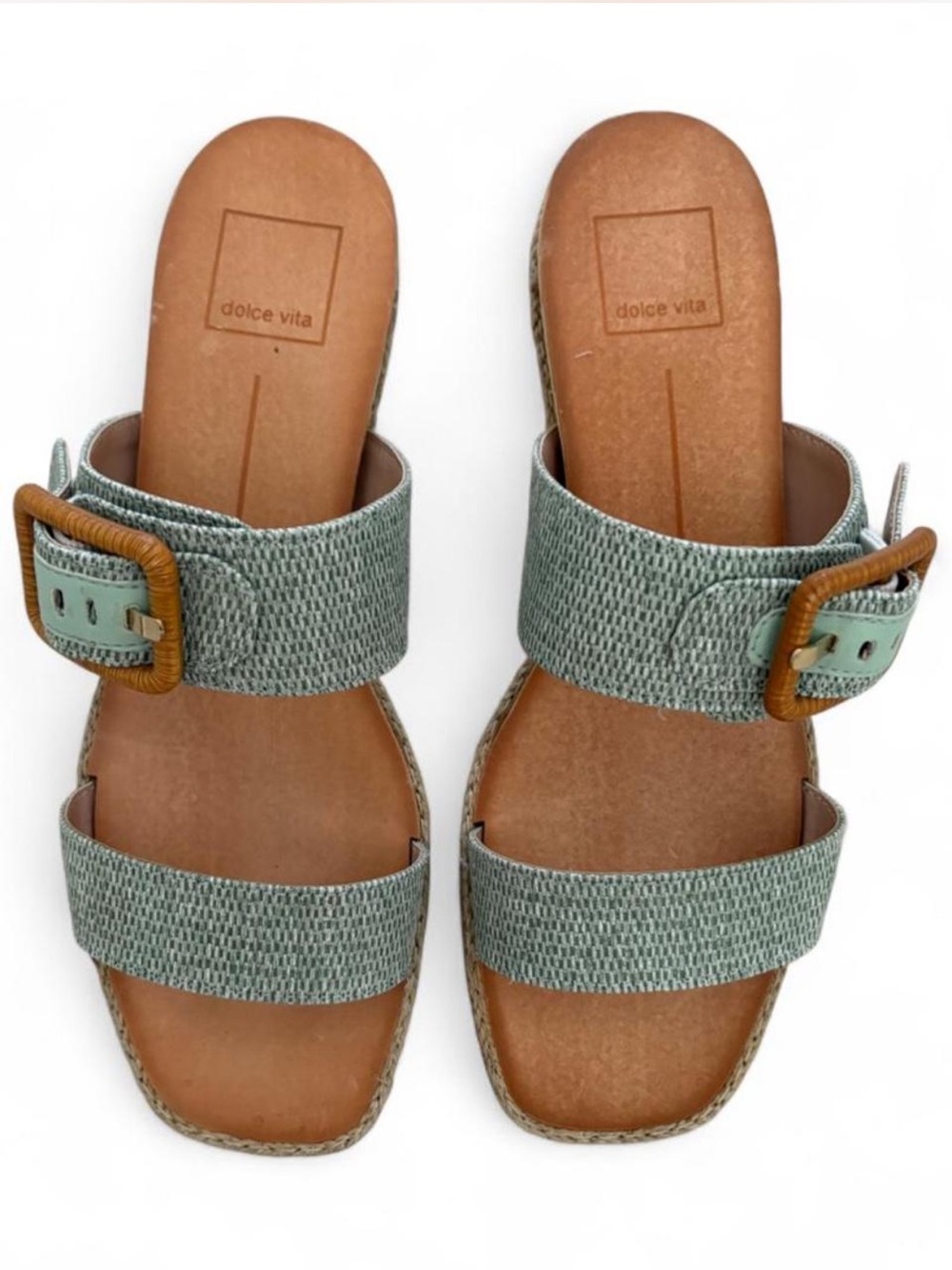 Dolce Vita Women's Sage Green Double Strap Slide Sandals with Buckle